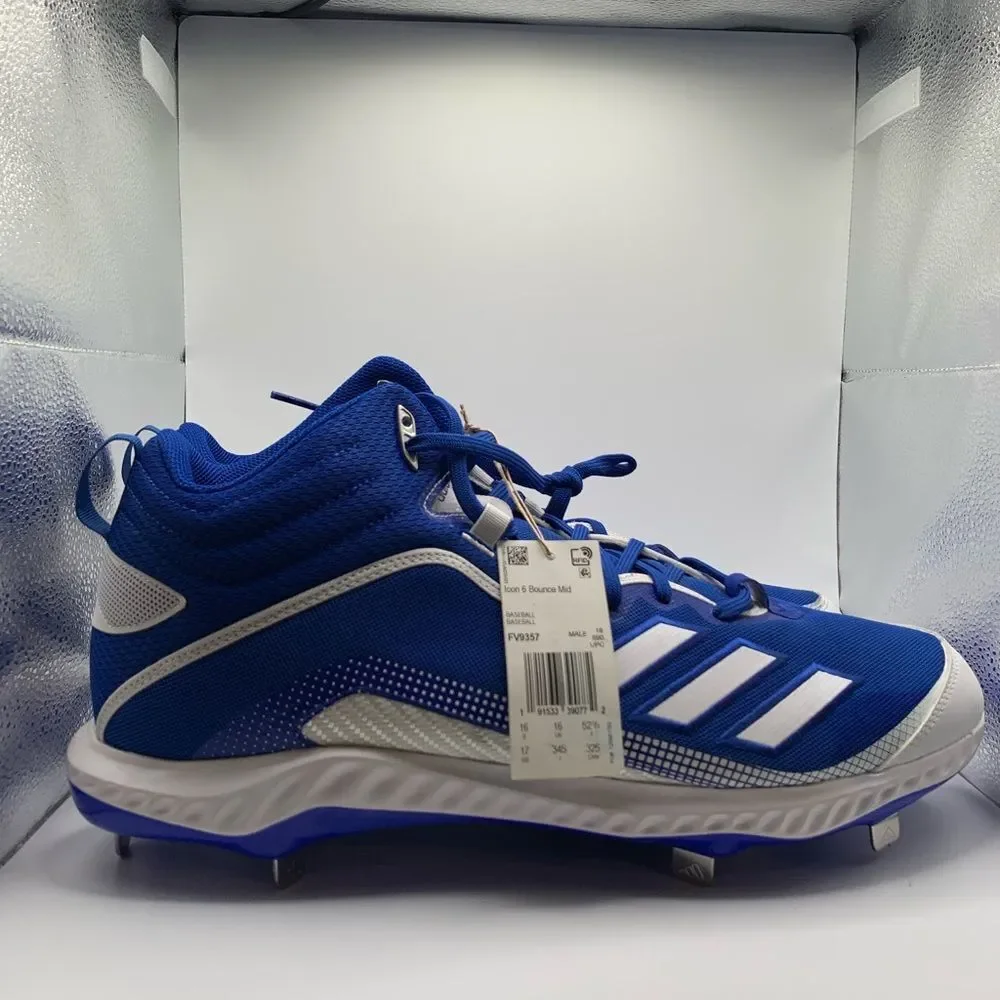 Adidas Icon 6 Bounce Mid Mens Metal‎ Baseball Cleats Blue White FV9357 NEW Sz 17